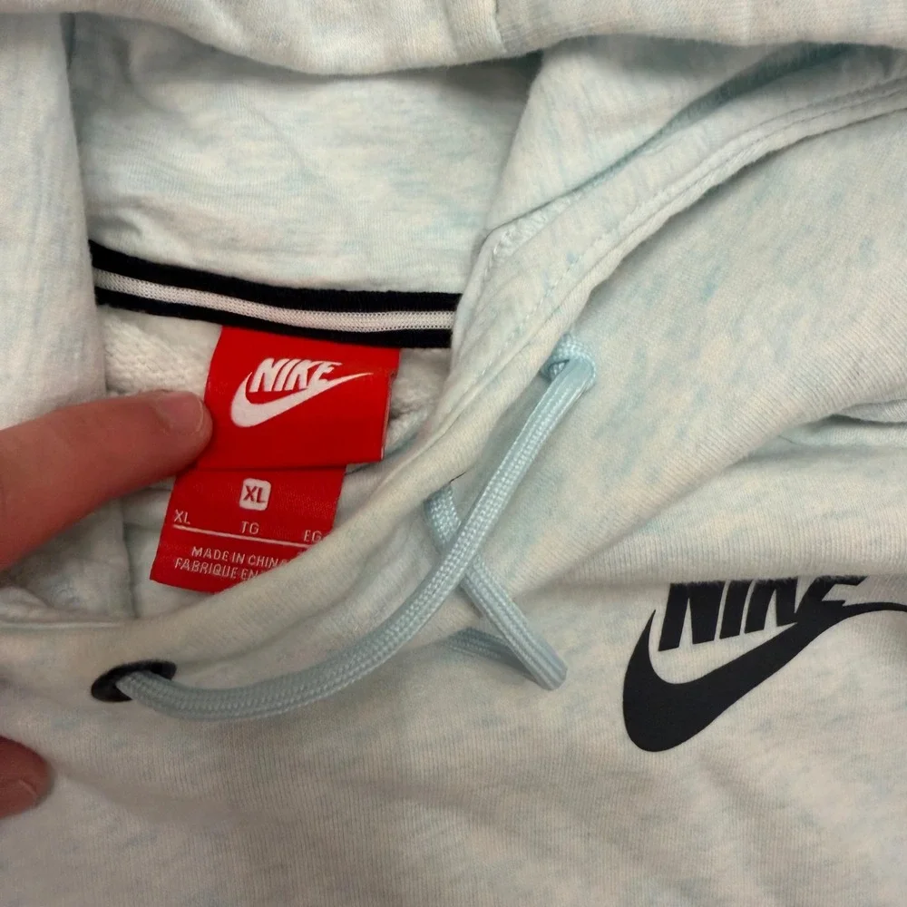 Nike Sportswear Mens XL Hoodie Light Blue Heather Pullover Raglan Logo Sweat
